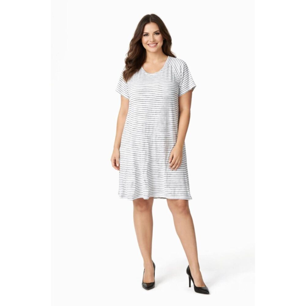 Old Navy Shirt Dress White Navy Blue Striped Short Sleeve Women's WOMAN'S Large